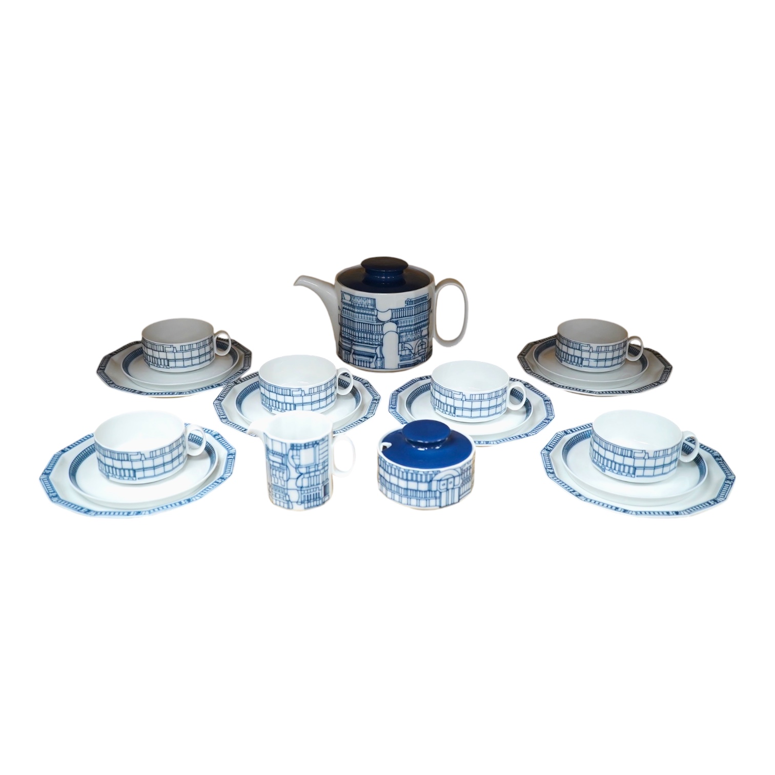 Eduardo Paolozzi for Rosenthal, a six place setting coffee set with coffee pot and sugar bowl, coffee pot 14.5cm high (21). Condition - good